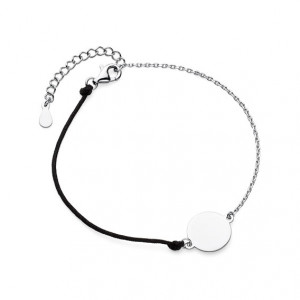 Bratara cu snur negru si lantisor argint cu bănuț de gravat DiAmanti Z1655B_B-DIA (Argint 925‰ 0,9 g.)
